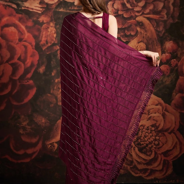 Anouk Magenta Embellished Mirror Work Pure Georgette Saree - Distacart