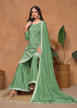 Thumbnail for Monjolika Fashion Light-Green Color Embroidered Santoon Chinnon Salwar Suit
