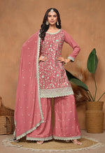 Thumbnail for Monjolika Fashion Peach Color Embroidered Santoon Chinnon Salwar Suit
