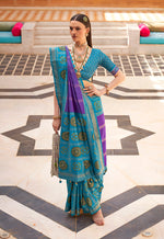 Thumbnail for Monjolika Fashion Aqua Blue Silk Foil Print Patola Contemporary Saree