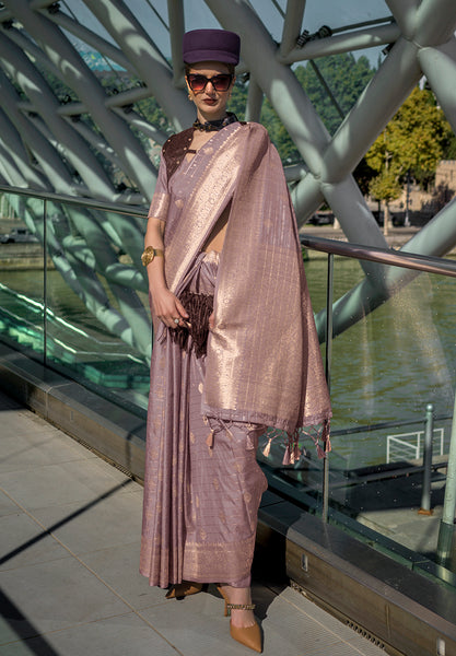 Monjolika Fashion Katan Silk Weaving Zari Work Light Purple Classic Saree