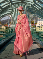 Thumbnail for Monjolika Fashion Peach Katan Silk Weaving Zari Work Party Contemporary Saree