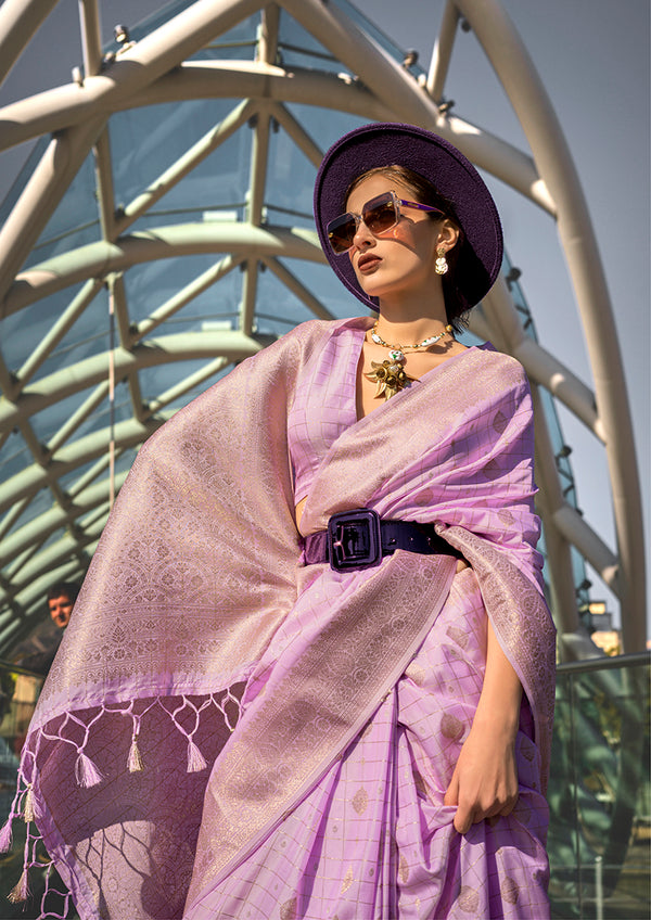 Monjolika Fashion Lavender Katan Silk Weaving Zari Work Designer Saree