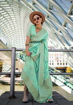 Thumbnail for Monjolika Fashion Katan Silk Weaving Zari Work Light Cyan Traditional Saree
