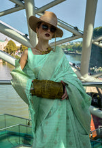 Thumbnail for Monjolika Fashion Katan Silk Weaving Zari Work Light Cyan Traditional Saree