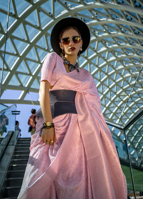 Monjolika Fashion Katan Silk Weaving Zari Work Light Pink Classic Saree