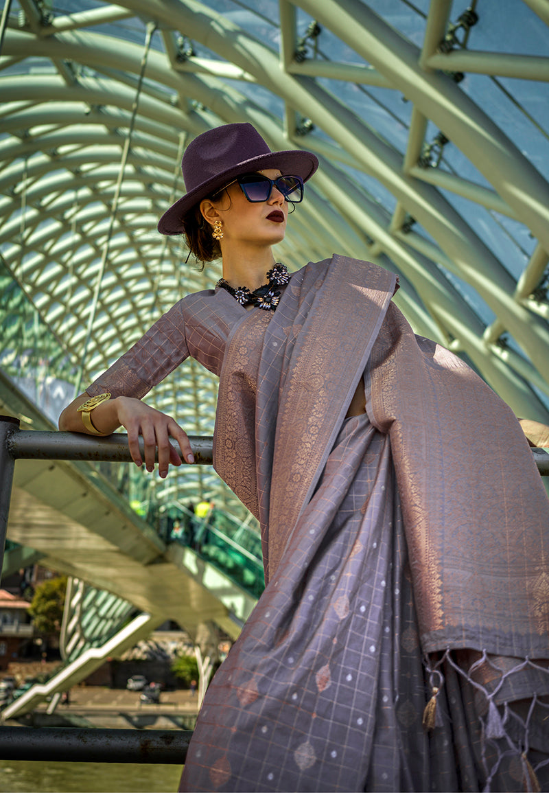 Monjolika Fashion Light Purple Color Katan Silk Weaving Zari Work Contemporary Saree - Distacart