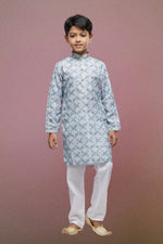 Thumbnail for Raivat Ethnic Cotton Thread Work Kids Kurta Pajama In Sky Blue Colour - Distacart