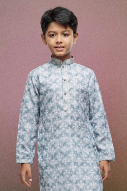 Raivat Ethnic Cotton Thread Work Kids Kurta Pajama In Sky Blue Colour - Distacart