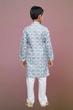 Thumbnail for Raivat Ethnic Cotton Thread Work Kids Kurta Pajama In Sky Blue Colour - Distacart