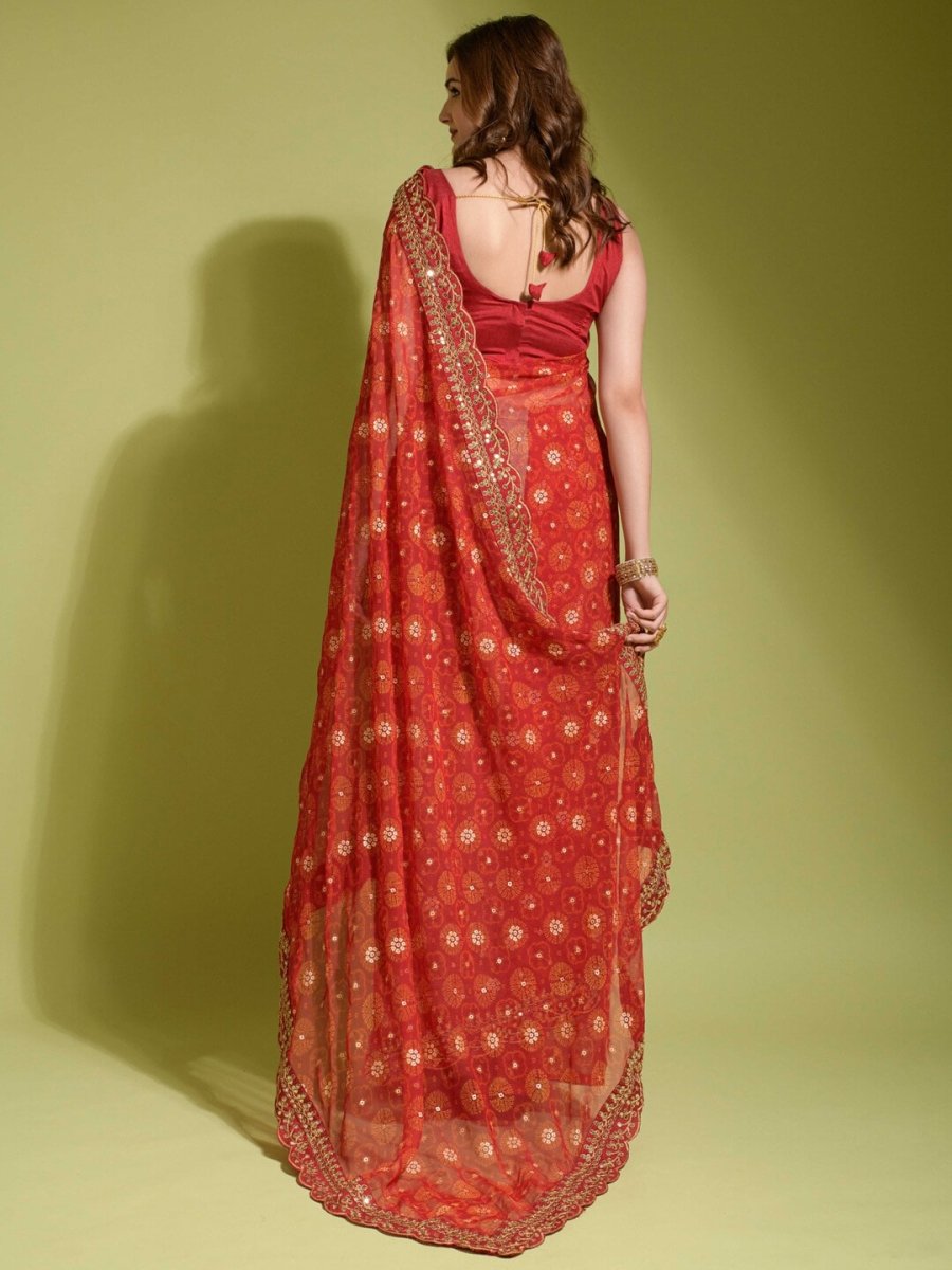 Anouk Red & Yellow Ethnic Motifs Printed Embroidered Saree - Distacart