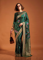 Thumbnail for Monjolika Fashion Dark Green Handloom Silk Traditional Saree