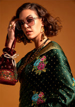 Thumbnail for Monjolika Fashion Dark Green Handloom Silk Traditional Saree