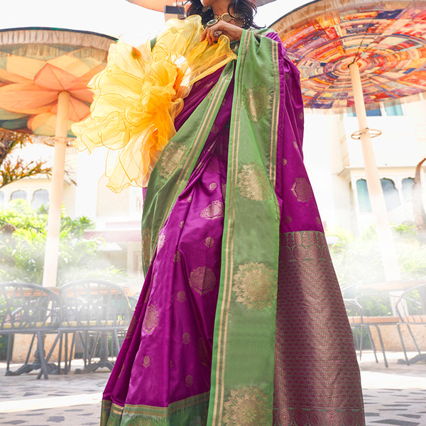 Monjolika Fashion Katan Silk Weaving Dark Magenta Contemporary Saree - Distacart