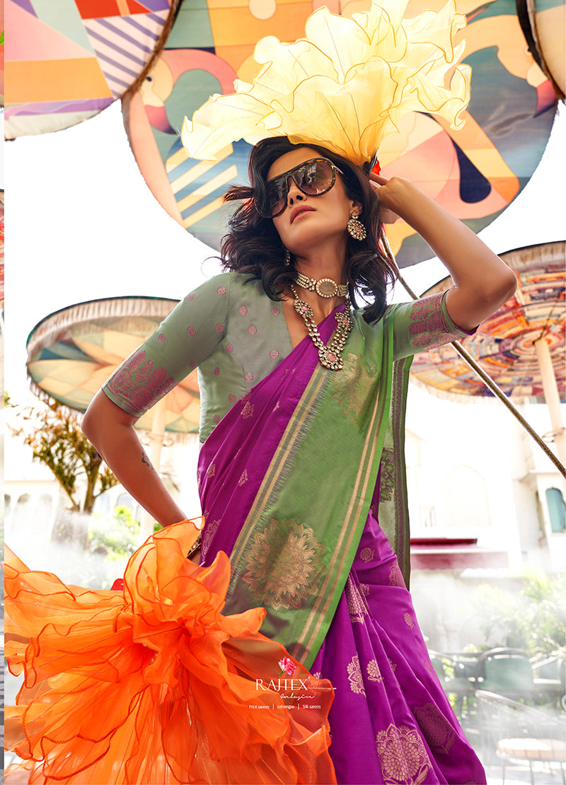 Monjolika Fashion Katan Silk Weaving Dark Magenta Contemporary Saree