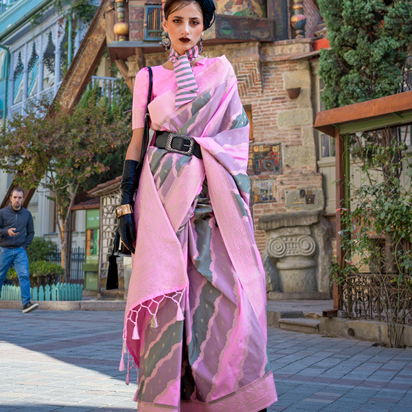 Monjolika Fashion Katan Silk Weaving Zari Pink Party Classic Saree - Distacart