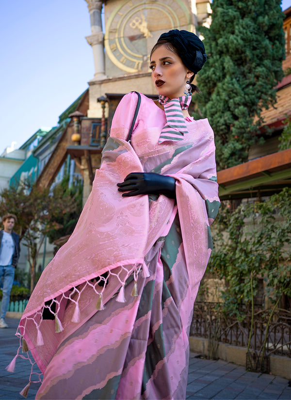 Monjolika Fashion Katan Silk Weaving Zari Pink Party Classic Saree