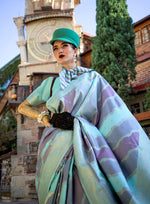 Thumbnail for Monjolika Fashion Aqua Blue Ceremonial Katan Silk Weaving Zari Contemporary Saree - Distacart