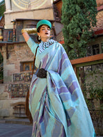 Thumbnail for Monjolika Fashion Aqua Blue Ceremonial Katan Silk Weaving Zari Contemporary Saree - Distacart