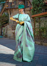 Thumbnail for Monjolika Fashion Sea Green Katan Silk Weaving Zari Traditional Saree - Distacart