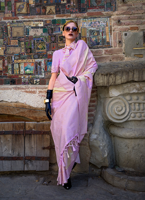 Monjolika Fashion Katan Silk Weaving Zari Trendy Saree In Mauve