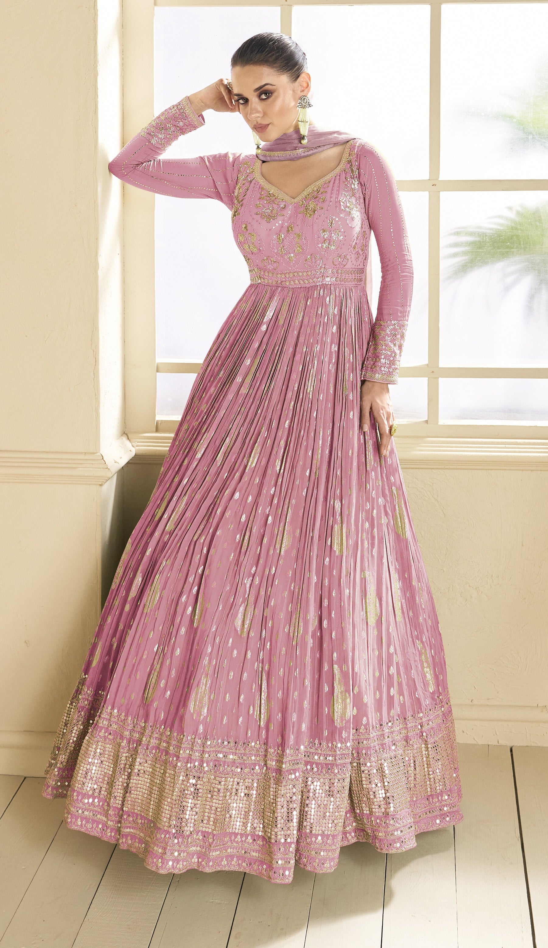 Anaita Purple Embroidered Viscose Jacquard Anarkali Suit - Distacart