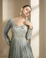 Thumbnail for Anaita Grey Embroidered Viscose Jacquard Anarkali Suit - Distacart