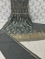 Thumbnail for Anaita Grey Embroidered Viscose Jacquard Anarkali Suit - Distacart