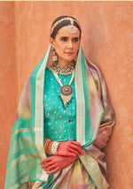 Thumbnail for Monjolika Fashion Foliage Prints Silk Turquoise Classic Saree