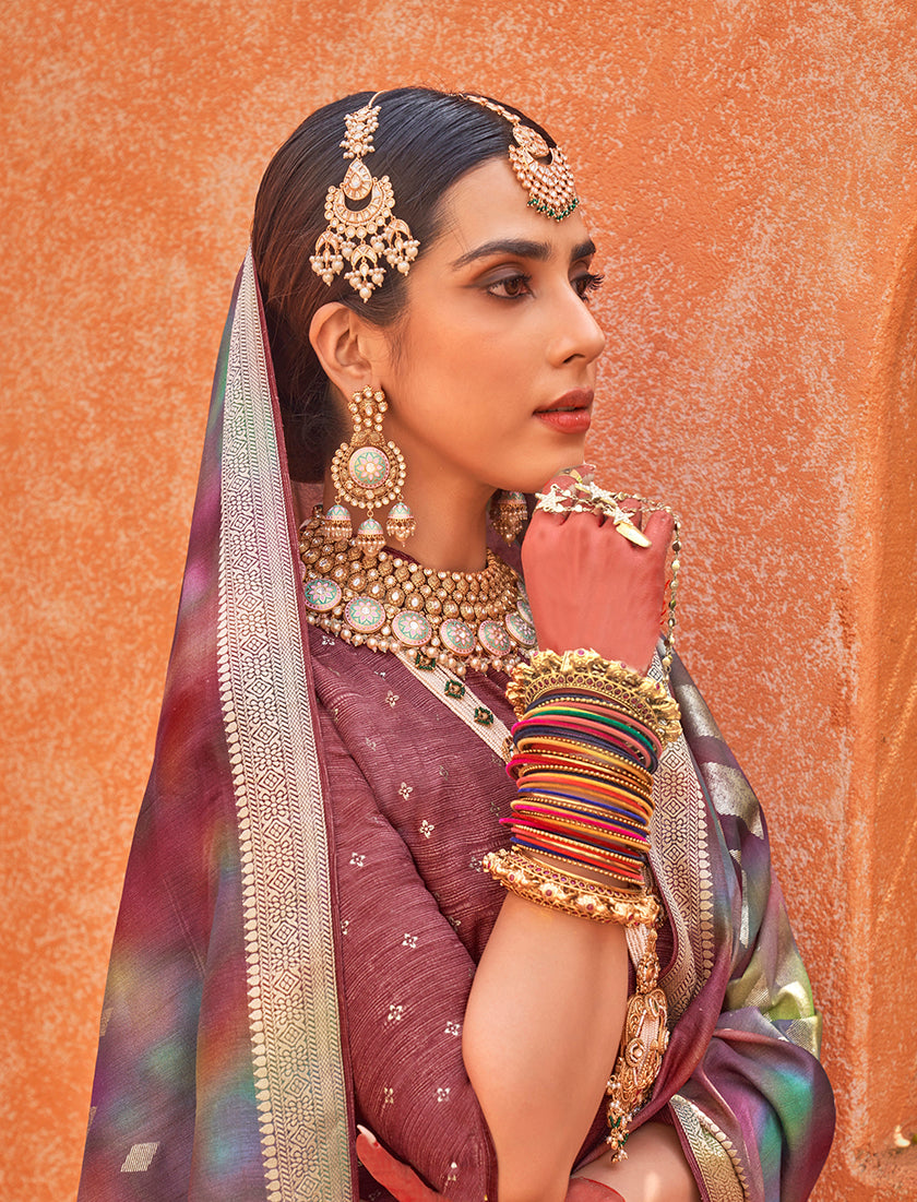 Monjolika Fashion Silk Multi Colour Foil Print Classic Saree