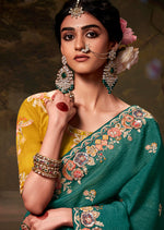 Thumbnail for Monjolika Fashion Organza Embroidered Thread Work Teal Designer Saree