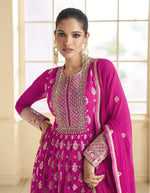 Thumbnail for Anaita Pink Embroidered Viscose Jacquard Anarkali Suit - Distacart