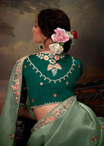 Thumbnail for Monjolika Fashion Organza Embroidered Thread Work Turquoise Designer Saree - Distacart