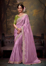 Thumbnail for Monjolika Fashion Organza Embroidered Thread Work Mauve Contemporary Saree - Distacart