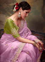 Thumbnail for Monjolika Fashion Organza Embroidered Thread Work Mauve Contemporary Saree - Distacart