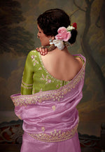 Thumbnail for Monjolika Fashion Organza Embroidered Thread Work Mauve Contemporary Saree - Distacart