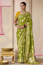 Thumbnail for Monjolika Fashion Viscose Weaving Floral Printed Contemporary Saree In Green