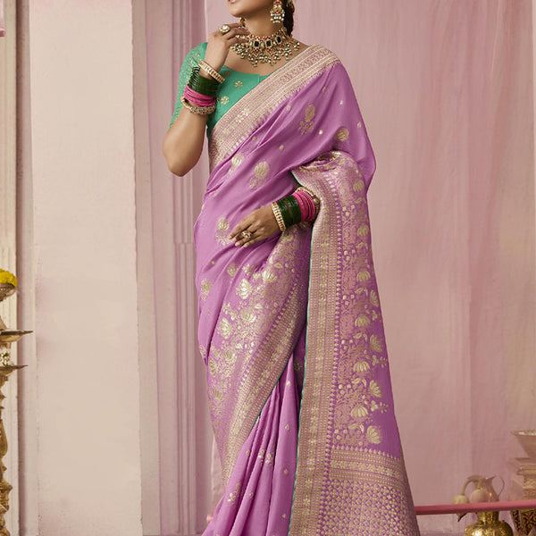 Monjolika Fashion Viscose Mauve Weaving Floral Printed Designer Saree - Distacart