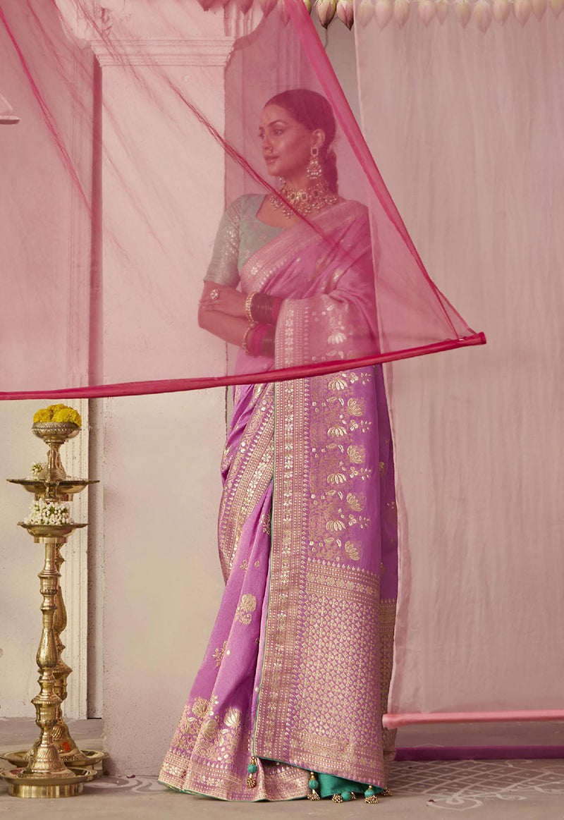 Monjolika Fashion Viscose Mauve Weaving Floral Printed Designer Saree