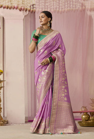 Monjolika Fashion Viscose Mauve Weaving Floral Printed Designer Saree