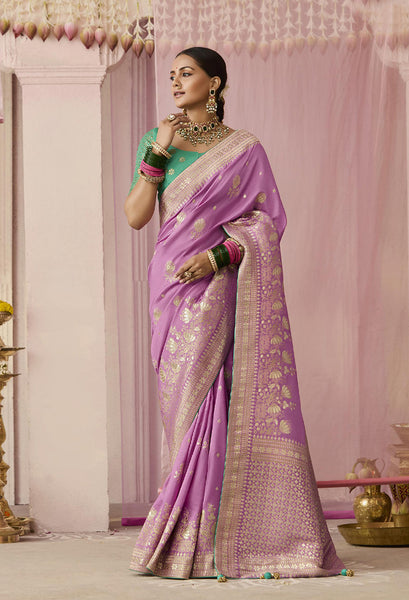 Monjolika Fashion Viscose Mauve Weaving Floral Printed Designer Saree