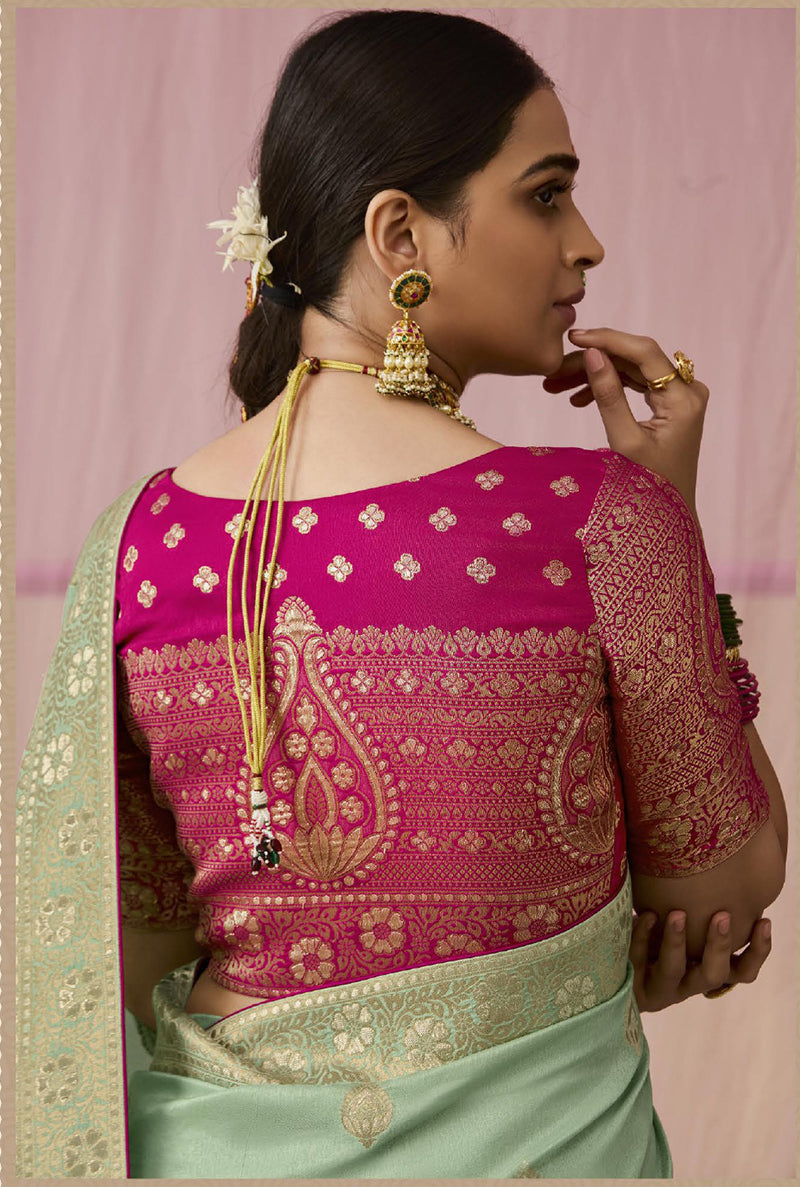 Monjolika Fashion Viscose Weaving Floral Printed Sea Green Traditional Saree