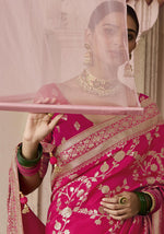 Thumbnail for Monjolika Fashion Rani Pink Viscose Weaving Floral Printed Trendy Saree