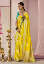 Thumbnail for Monjolika Fashion Yellow Weaving Floral Printed Viscose Classic Saree