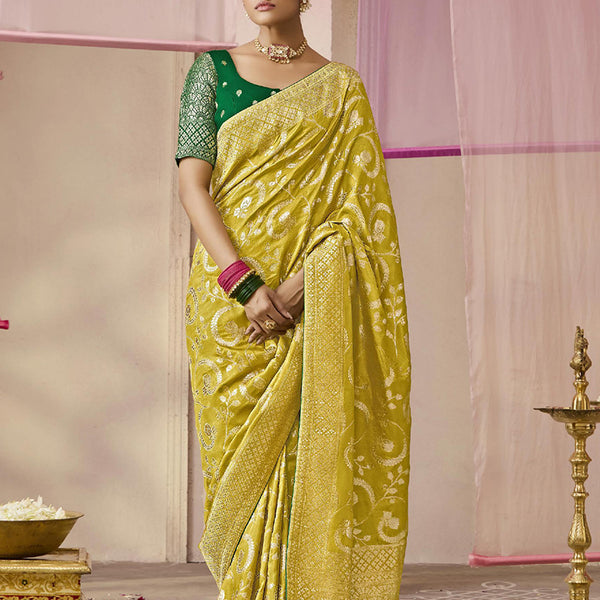 Monjolika Fashion Viscose Light Olive Weaving Floral Printed Trendy Saree - Distacart