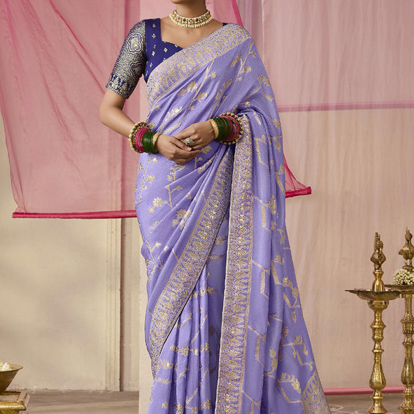 Monjolika Fashion Viscose Weaving Floral Printed Lavender Traditional Saree - Distacart