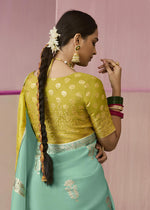 Thumbnail for Monjolika Fashion Weaving Floral Printed Viscose Classic Saree In Aqua Blue