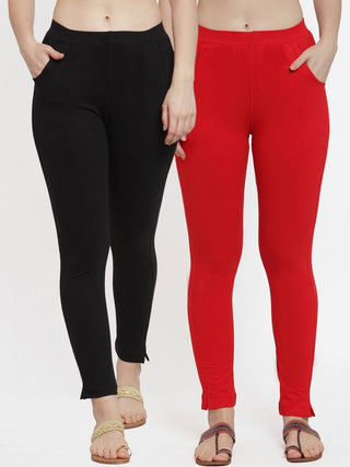 TAG 7 Women Pack Of 2 Solid Straight-Fit Ankle-Length Leggings - Distacart