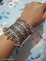 Thumbnail for Tehzeeb Creations Women's Silver Colour Oxidised Bangle With Ghungroo