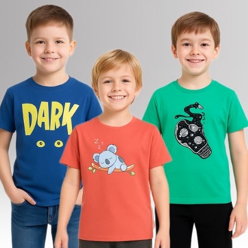 Chilins Round Neck Printed Super Combed Cotton T-shirt (Pack of 3)